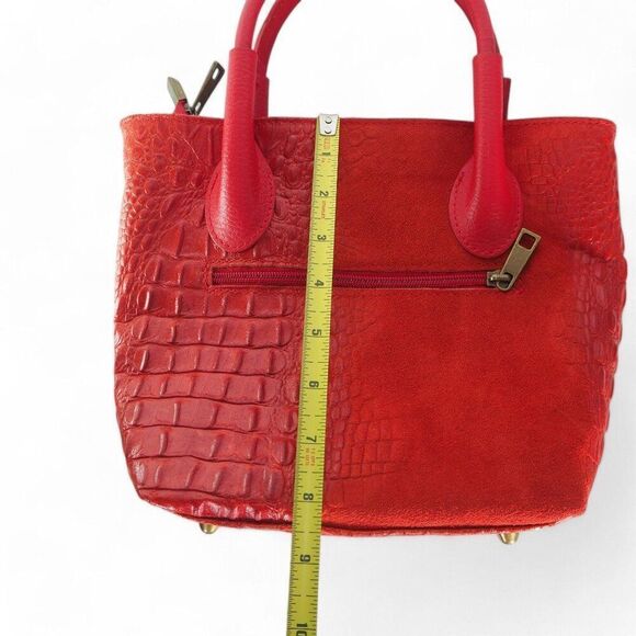 Massimo Castelli Croc Embossed Leather Purse Handbag Red 8.5"x10.5"x4.5" - Picture 15 of 15